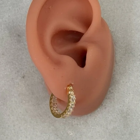 NEW STOCK Gold Princess Stacked Crystal All Around Pave Hoop Earrings - Picture 3 of 5